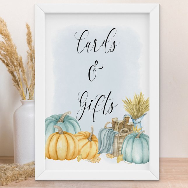 Country Pumpkin Fall Cards and Gifts Poster (Boy Baby Shower Sign for fall - Cards & Gifts - order printed or as a printable download)