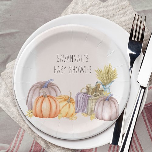 Country Pumpkin Personalized Blush Fall Party Paper Plates