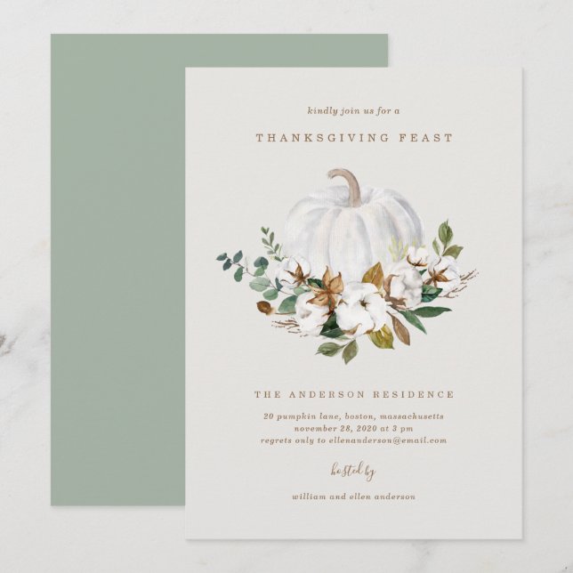 Country Pumpkin Thanksgiving Dinner Invitation (Front/Back)