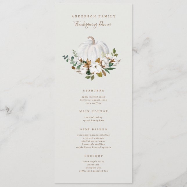 Country Pumpkin Thanksgiving Dinner Menu (Front)