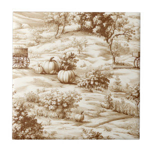 Country Pumpkin Toile in Warm Sepia Pattern Ceramic Tile