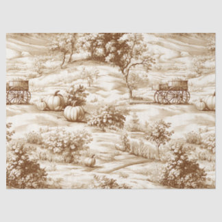 Country Pumpkin Toile in Warm Sepia Pattern Tissue Paper