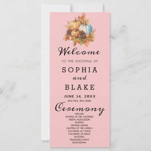 Country Pumpkins Fall Baby Pink Wedding Program