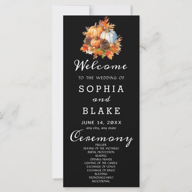 Country Pumpkins Fall Black Wedding Program (Front)