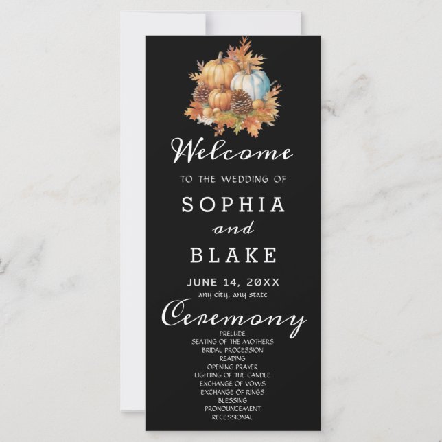 Country Pumpkins Fall Black Wedding Program (Front)