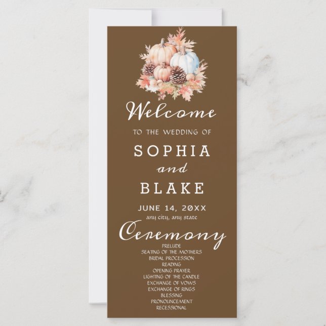 Country Pumpkins Fall Brown Wedding Program (Front)