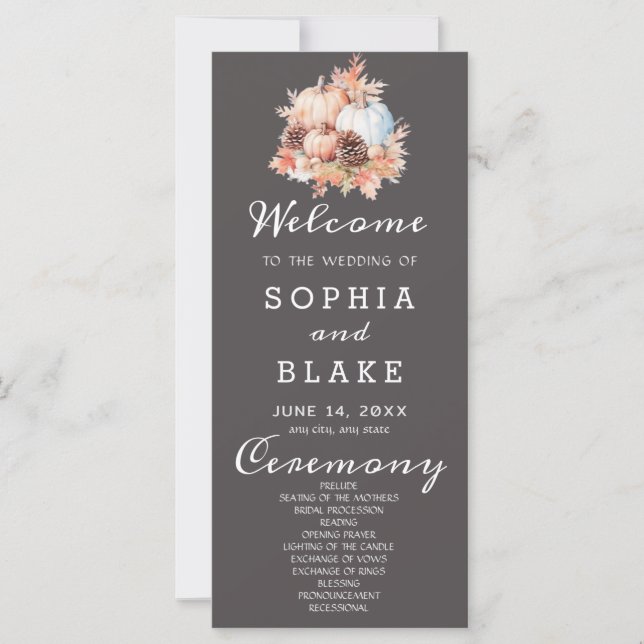 Country Pumpkins Fall Gray Wedding Program (Front)