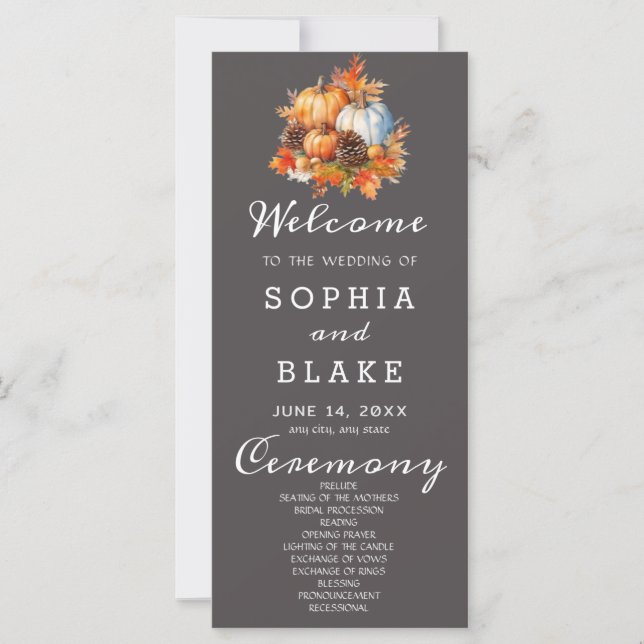 Country Pumpkins Fall Gray Wedding Program (Front)