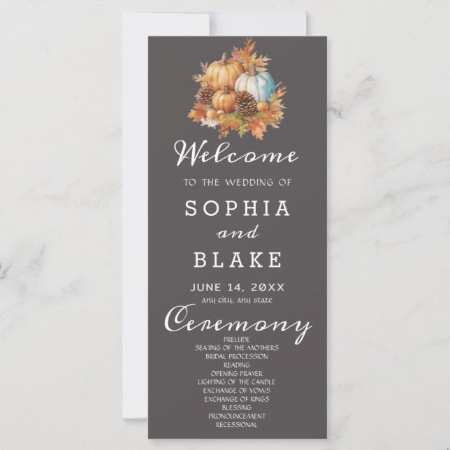 Country Pumpkins Fall Wolf Gray Wedding Program (Front)