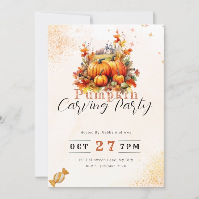 Country Pumpkins Orange Pumpkin Carving Party Invitation (Front)