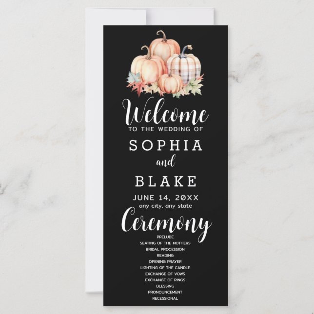 Country Pumpkins Plaid Fall Black Wedding Program (Front)