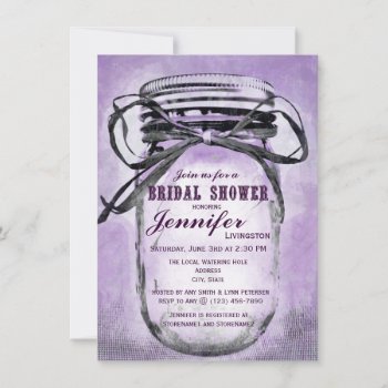 Country Purple Mason Jar Bridal Shower Invitations by RusticCountryWedding at Zazzle