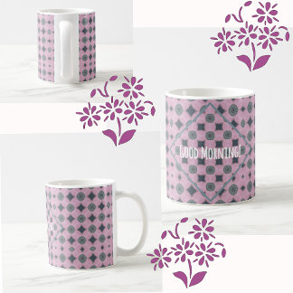 Country Purple Pattern Shapes Custom Text Coffee Mug