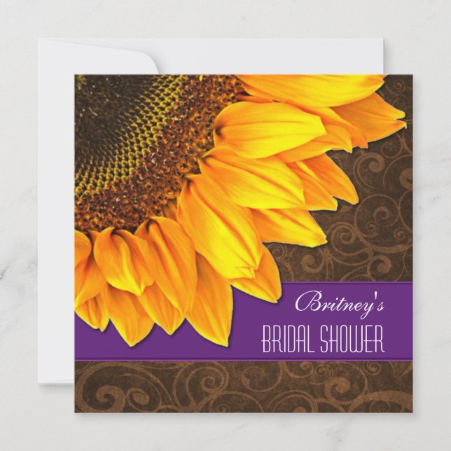 Country Purple Sunflower Bridal Shower Invitations (Front)