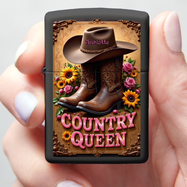 Country Queen Cowboy Boot Bouquet Zippo Lighter (In Hand)