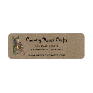 Country Quilt & Bear on Kraft Return Address Label