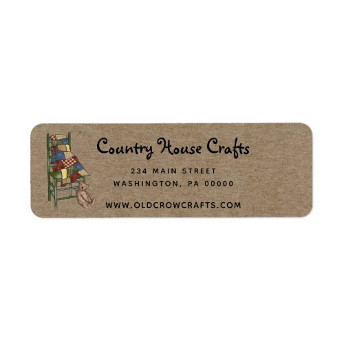 Country Quilt  Bear on Kraft Return Address Label