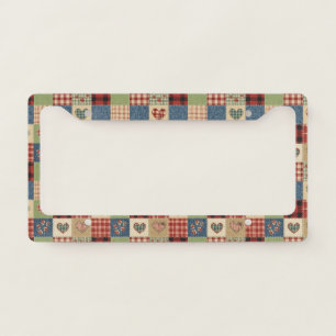 Country Quilt Heart Patchwork Red Blue License Plate Frame