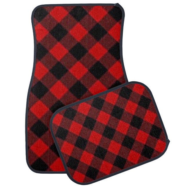 Country red and black buffalo plaid pattern   car floor mat (Set)