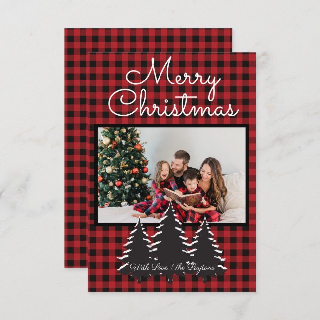 Country Red and Black Buffalo Plaid Photo  Card (Front/Back)