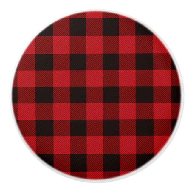 Country red and black plaid ceramic knob (Front)