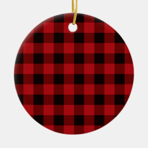 Country red and black plaid ceramic ornament