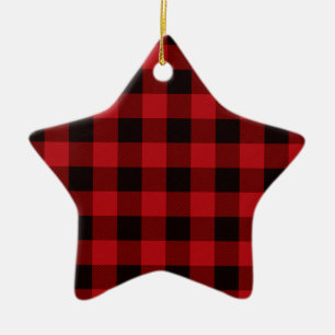 Country red and black plaid ceramic ornament