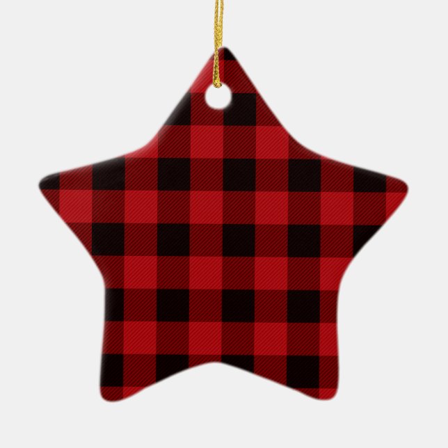 Country red and black plaid ceramic ornament (Front)