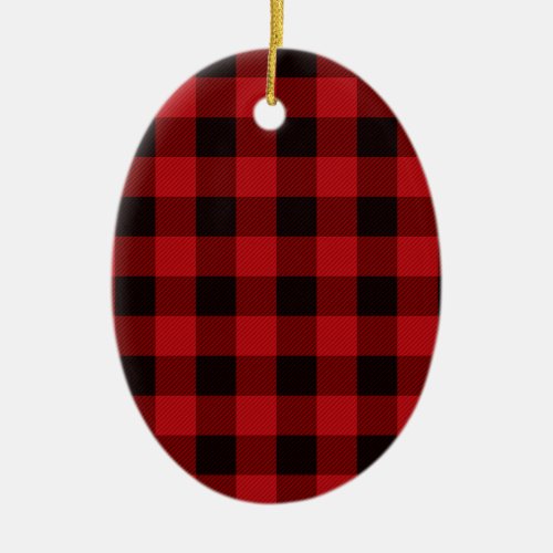 Country red and black plaid ceramic ornament