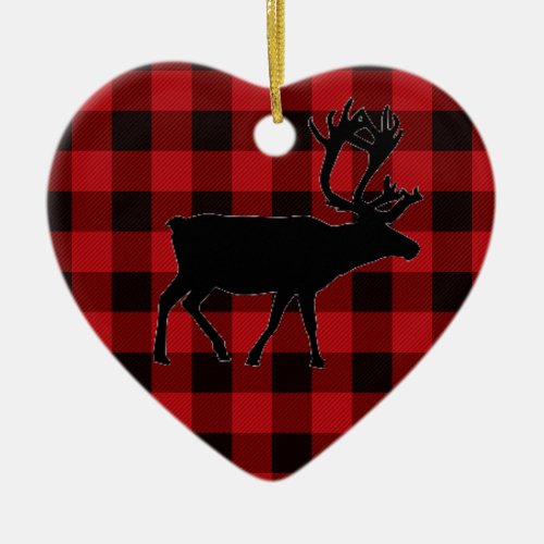 Country red and black plaid _ elk ceramic ornament