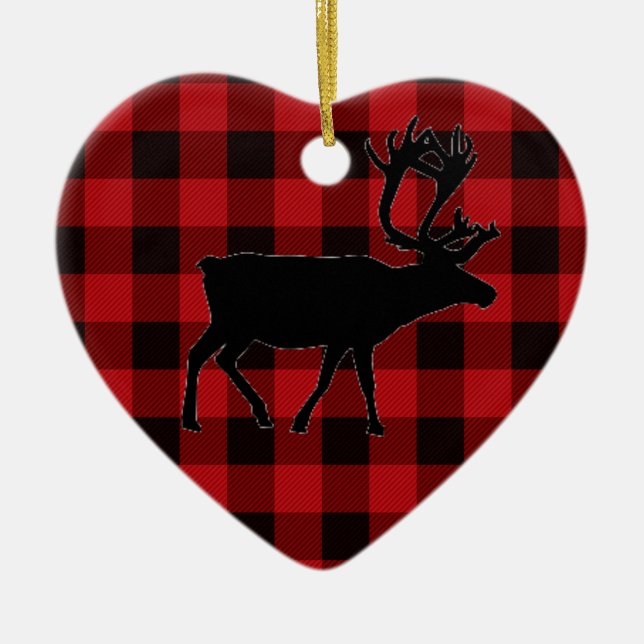 Country red and black plaid - elk ceramic ornament (Front)