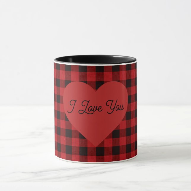 Country red and black plaid - heart detail mug (Center)