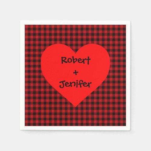 Country red and black plaid _ heart detail napkins
