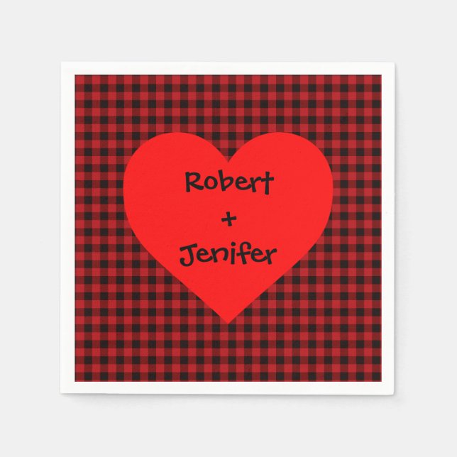 Country red and black plaid - heart detail napkins (Front)