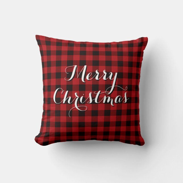 Country red and black plaid - Merry Christmas Throw Pillow (Front)