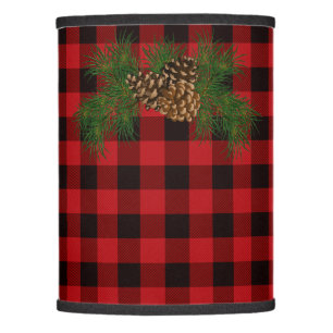 Country red and black plaid pine cone lamp shade