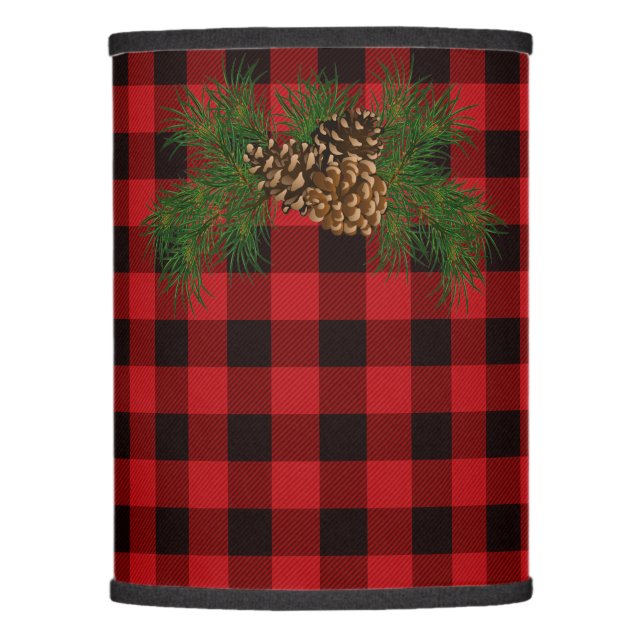 Country red and black plaid pine cone lamp shade (Front)