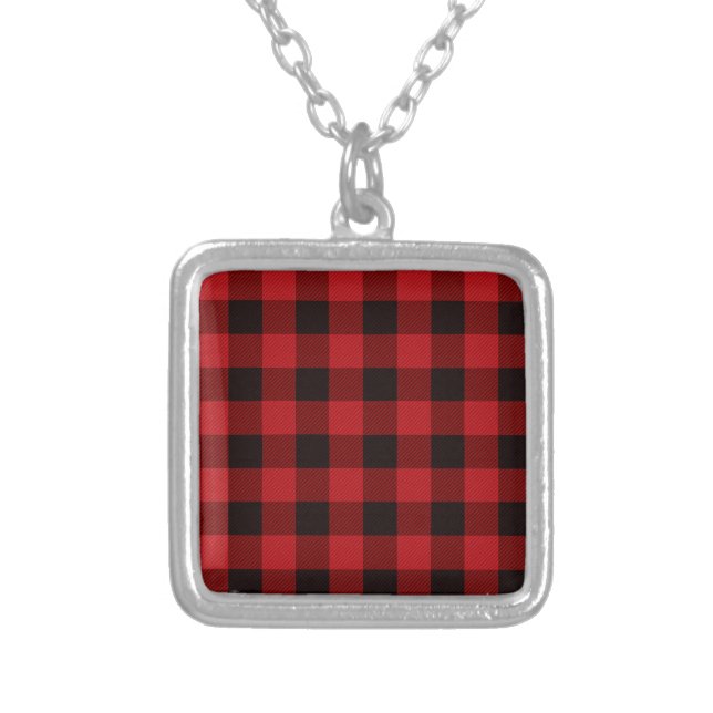 Country red and black plaid silver plated necklace (Front)