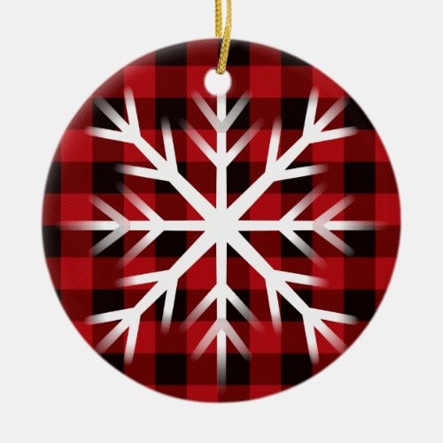 Country red and black plaid _snowflake  ceramic ornament