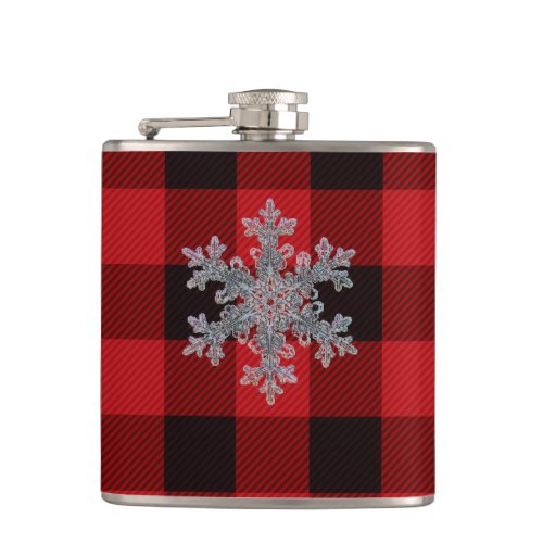 Country red and black plaidtartan _ snow flake flask