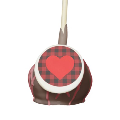 Country red and black plaid with heart detail cake pops