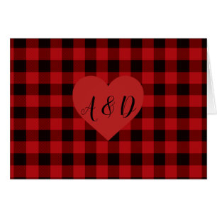 Country red and black plaid with heart detail cards