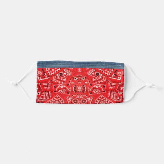 Country Red Bandana Denim Adult Cloth Face Mask (Front, Folded)
