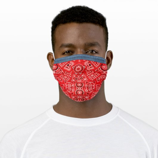 Country Red Bandana Denim Adult Cloth Face Mask (Worn)