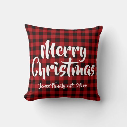 Country red black buffalo plaid _ Merry Christmas Throw Pillow