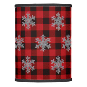 Country red, black buffalo plaid, snow flake lamp shade