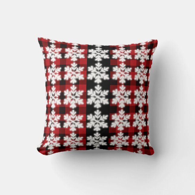 Country red, black Buffalplaid - snowflake pattern Throw Pillow (Front)