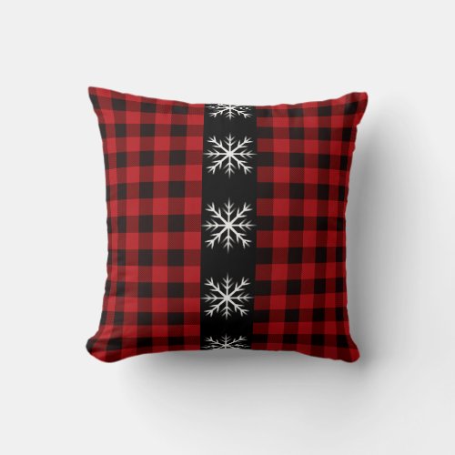 Country red black Buffalplaid _ snowflake pattern Throw Pillow