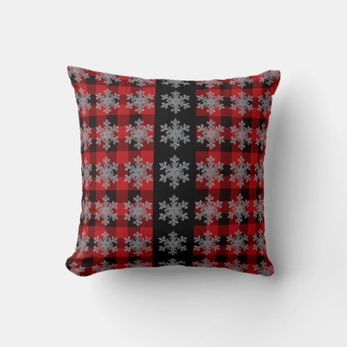 Country red black Buffalplaid _ snowflake pattern Throw Pillow