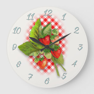 Country Red Gingham and Strawberries Large Clock
